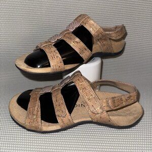 Vionic Amber Beige Leather Cork Orthotic Comfort Slingback Flats Sandals Size 8